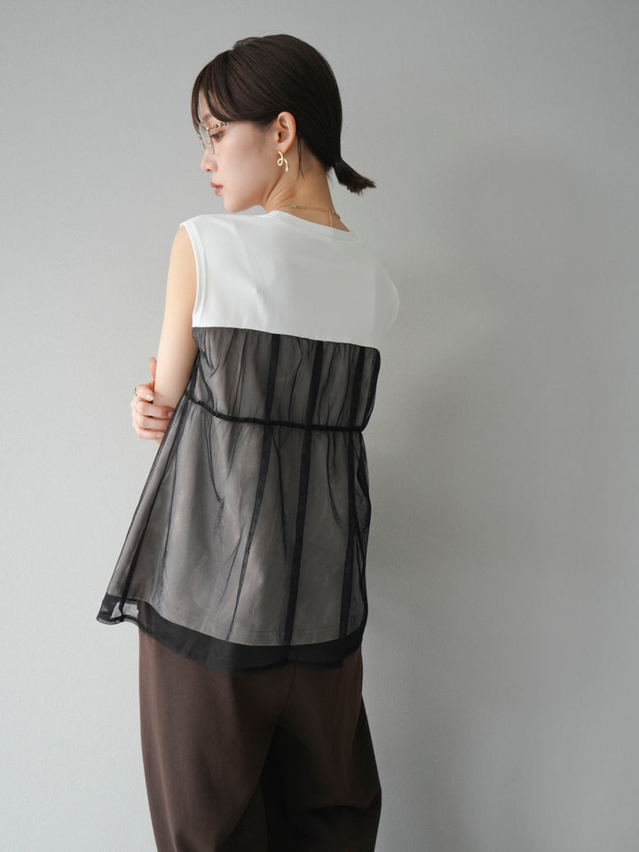 [預訂] 薄紗對接鉤設計剪裁套頭衫/脫下