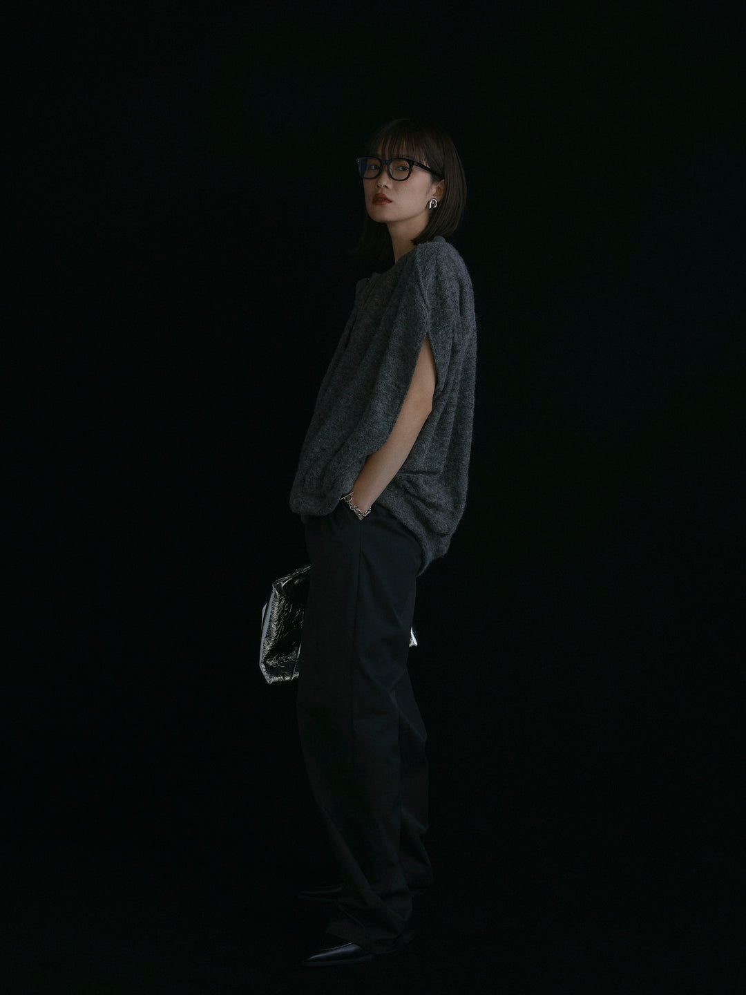 【Allure】[SET]ウール混コクーンブルゾン+タフタワイドカーブパンツ(2set)