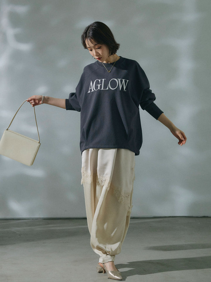 【Allure】[SET]ブークレダンボールロゴ刺繍プルオーバー+ワッシャーサテンタックジョガーパンツ(2set)