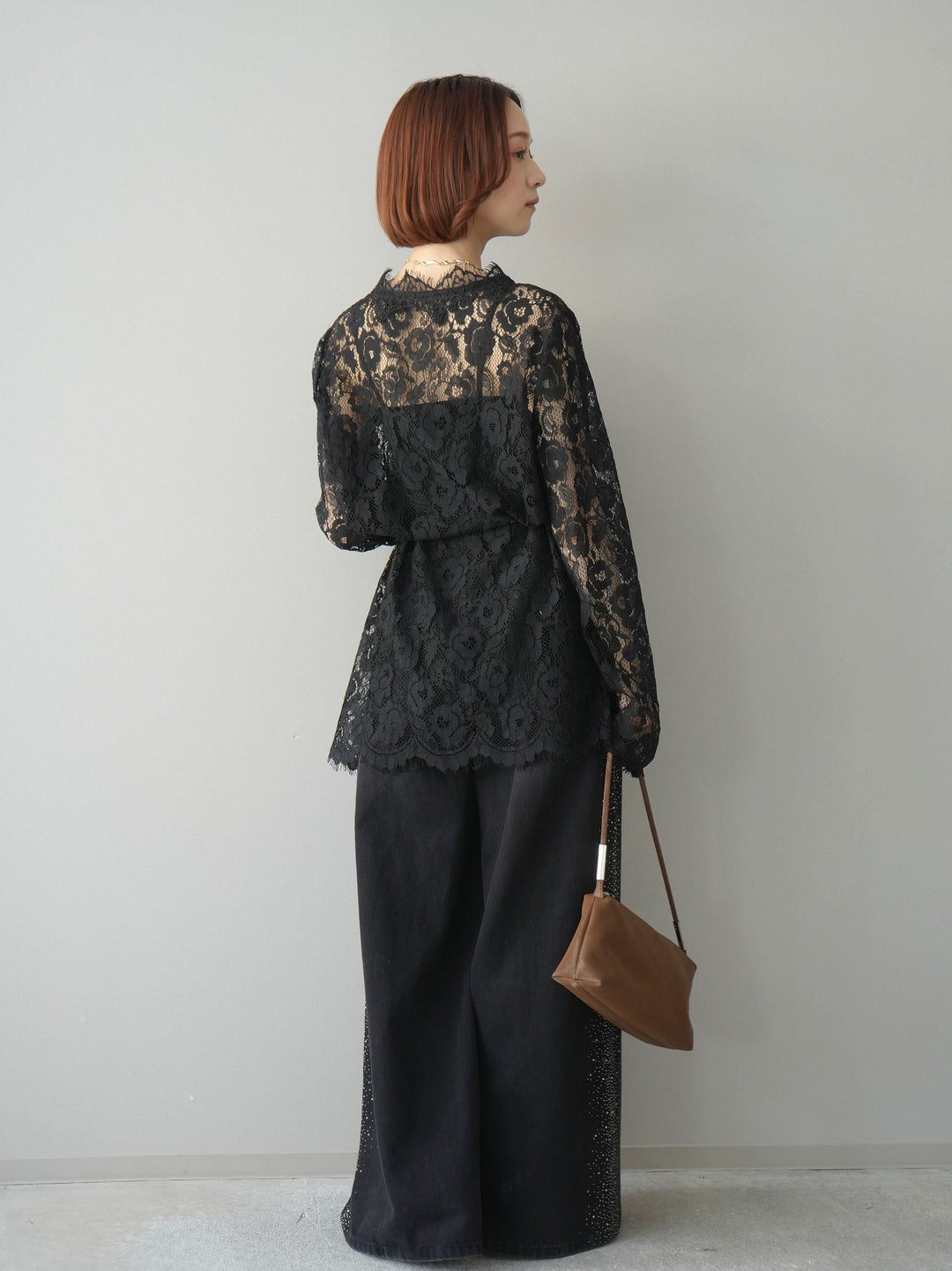 [予約]サイドビジューワイドデニムパンツ/black