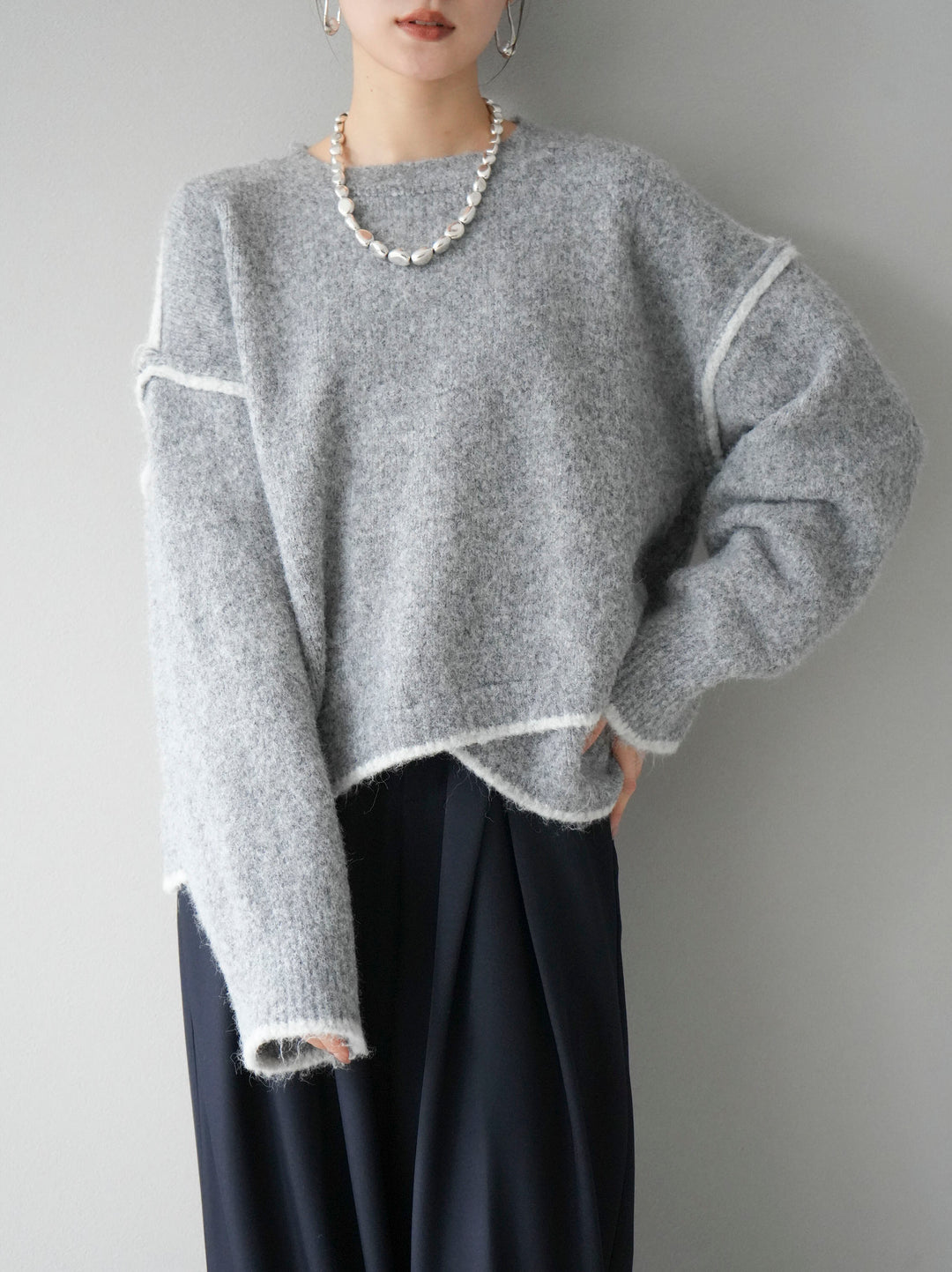 [預訂] 色彩協調針織套頭衫/灰色
