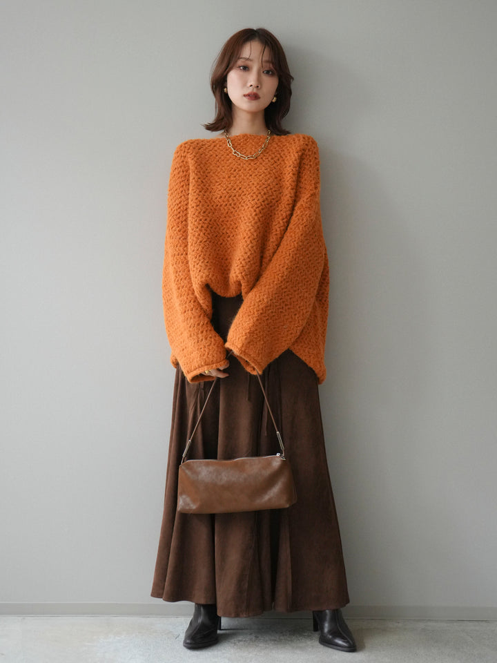 [予約]ワッフル編みオーバーニットプルオーバー/mustard