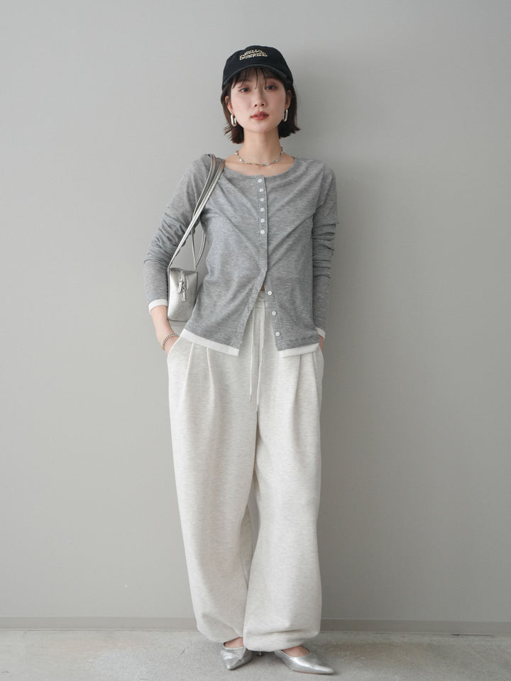 [予約]シアーリブバイカラーカーディガン/gray