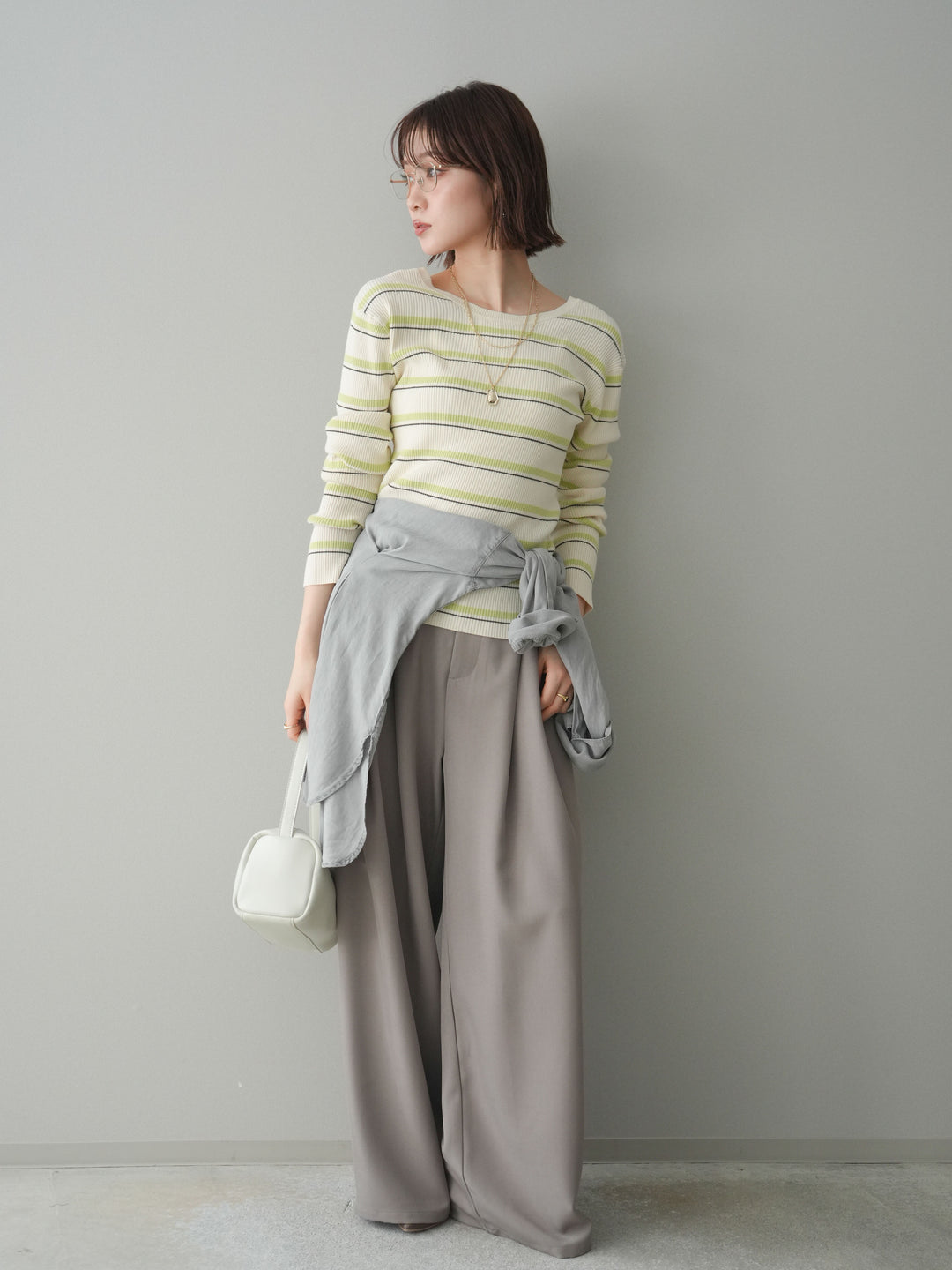 [予約]バックオープンテレコリブマルチボーダートップス/ivory