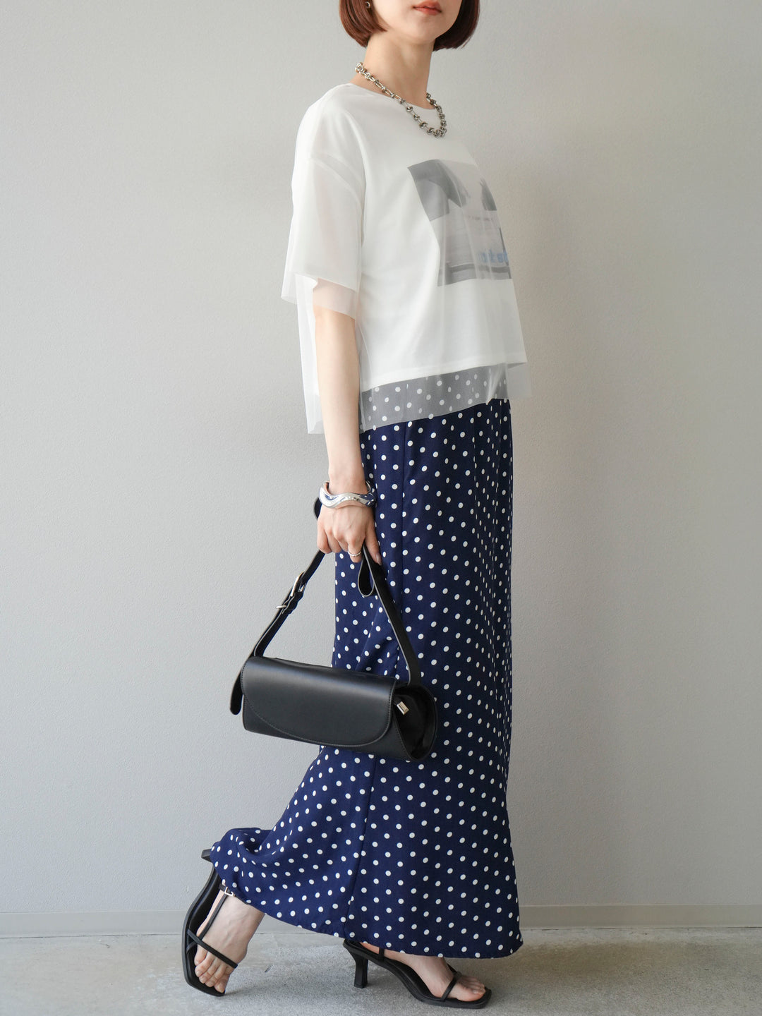 [予約]ドットAラインスカート/ネイビー