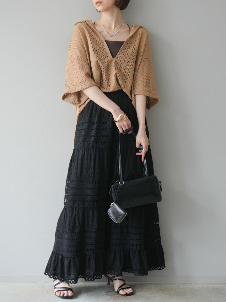 [予約]レースロングスカート/ブラック