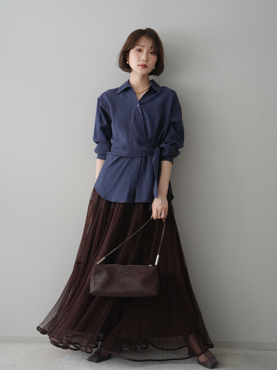 [予約]フロントアシンメトリーブラウス/blue