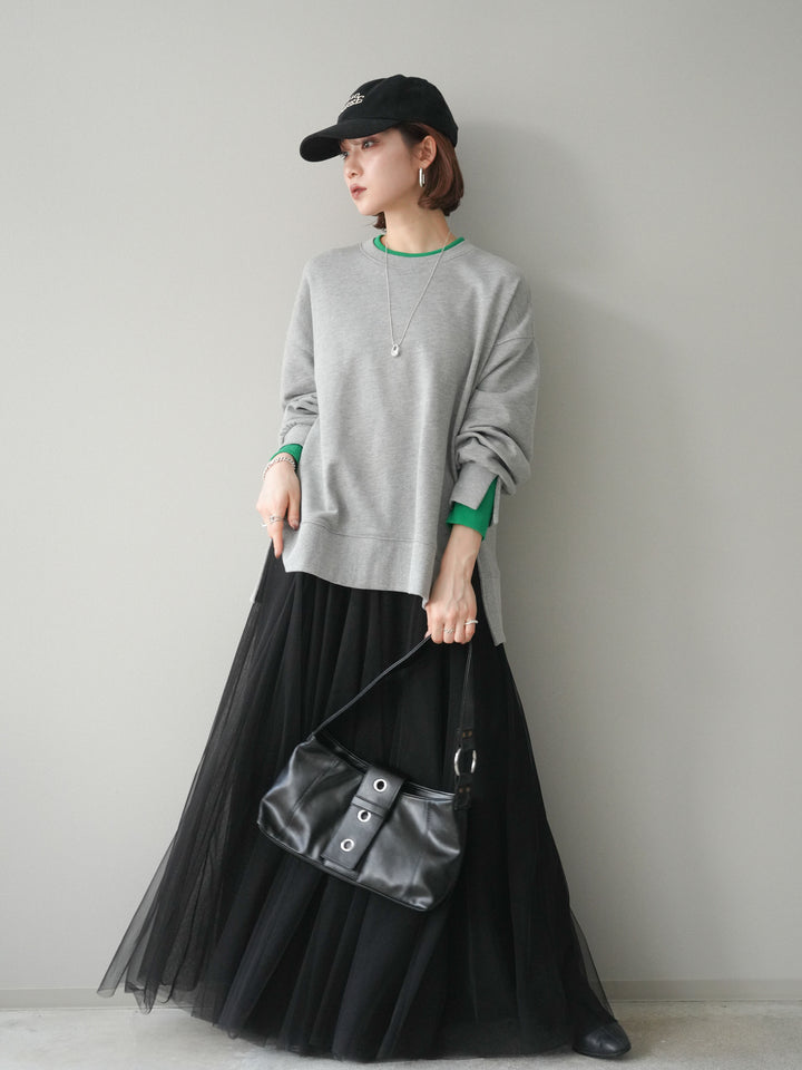 [SET]配色レイヤードデザインスエットプルオーバー+チュールボリュームスカート(2set)