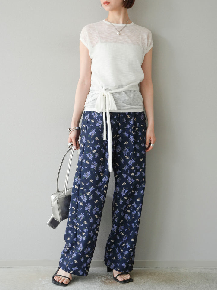 [予約]ブーケプリントタックパンツ/ネイビー