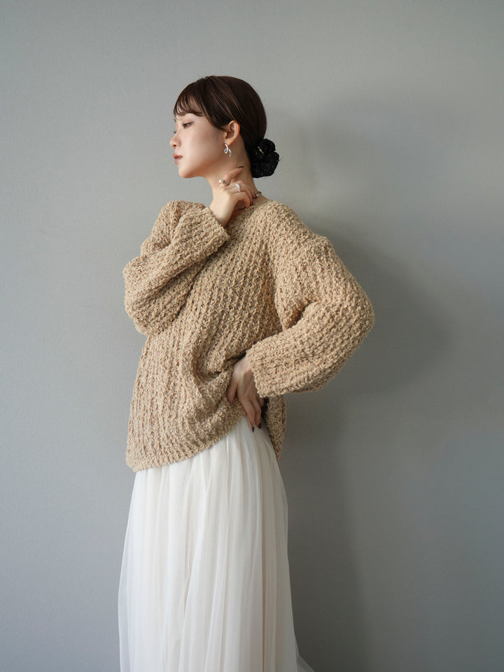 [予約]ポコポコVネックニットプルオーバー/ベージュ