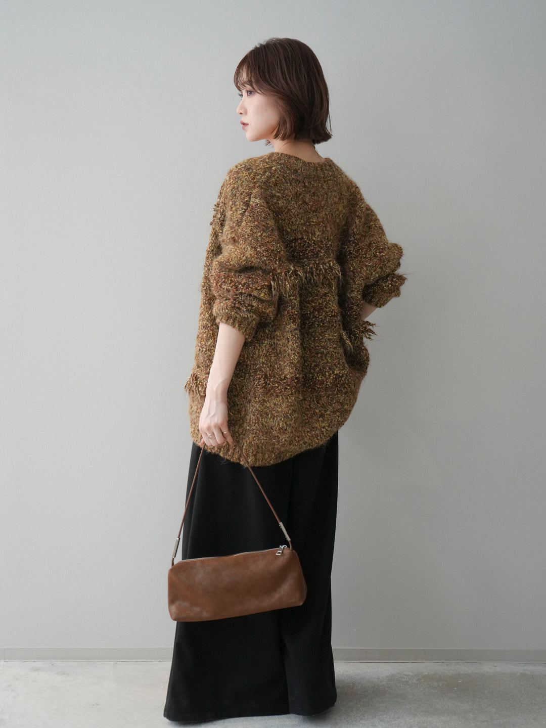 [予約]ベルト付きフロントタックワイドパンツ/black