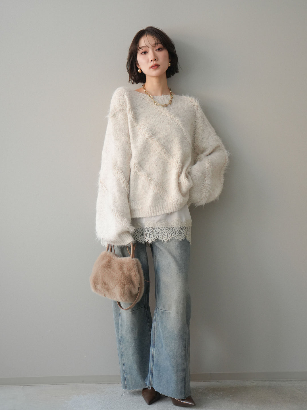 [SET]シャギーデザインニットプルオーバー+シャギーデザインニットプルオーバー(2set)