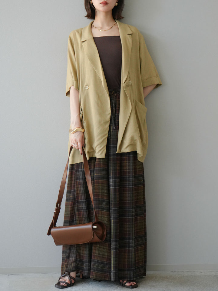 [預購] 透視格紋寬鬆褲/棕色