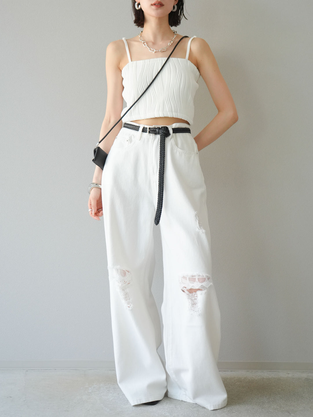 [SET]ウェーブパイピングカップ付ベアキャミソール+ウェーブパイピングカップ付ベアキャミソール(2set)