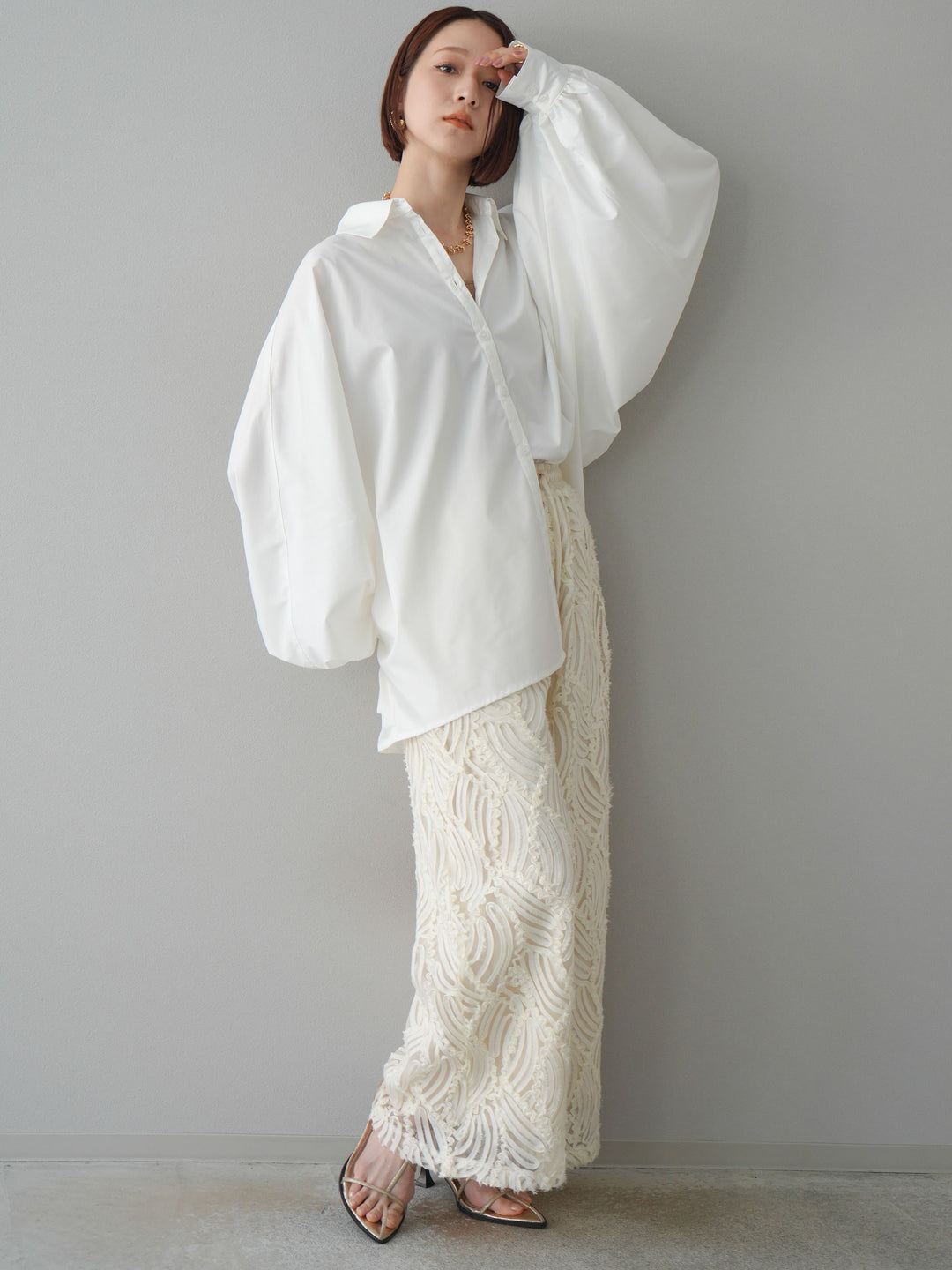 【預購】透視提花寬褲/象牙白