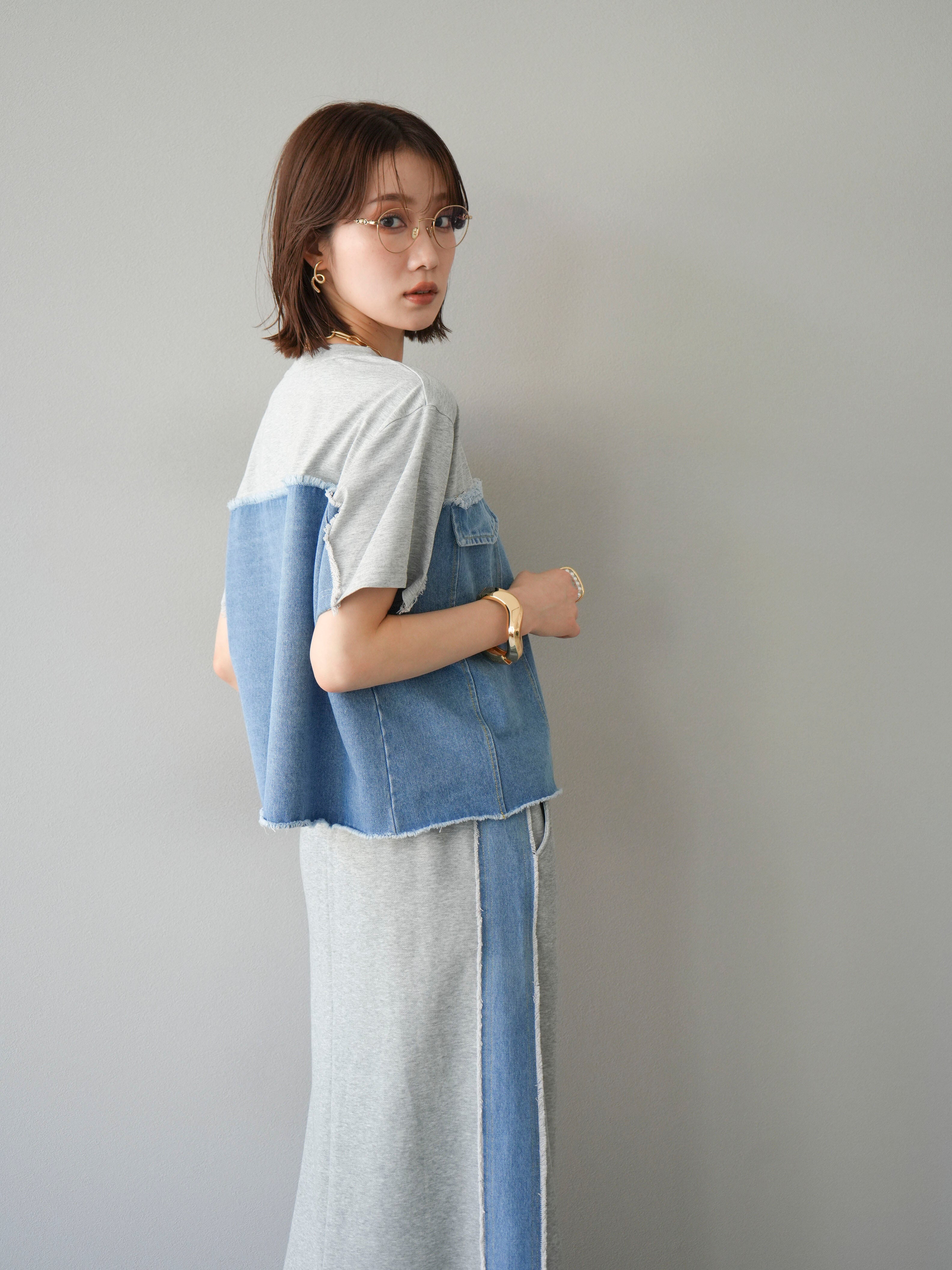 UN3D デニムディテールドッキングTシャツ UN3D. tシャツ DENIM DETAIL DOCKING T-SH「セットアップ着用可能