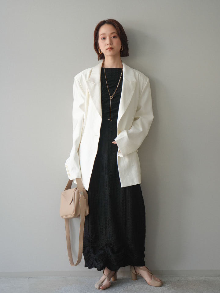 [SET]シャーリングジャガードノースリーブワンピース+エフォートレステイラードジャケット(2set)