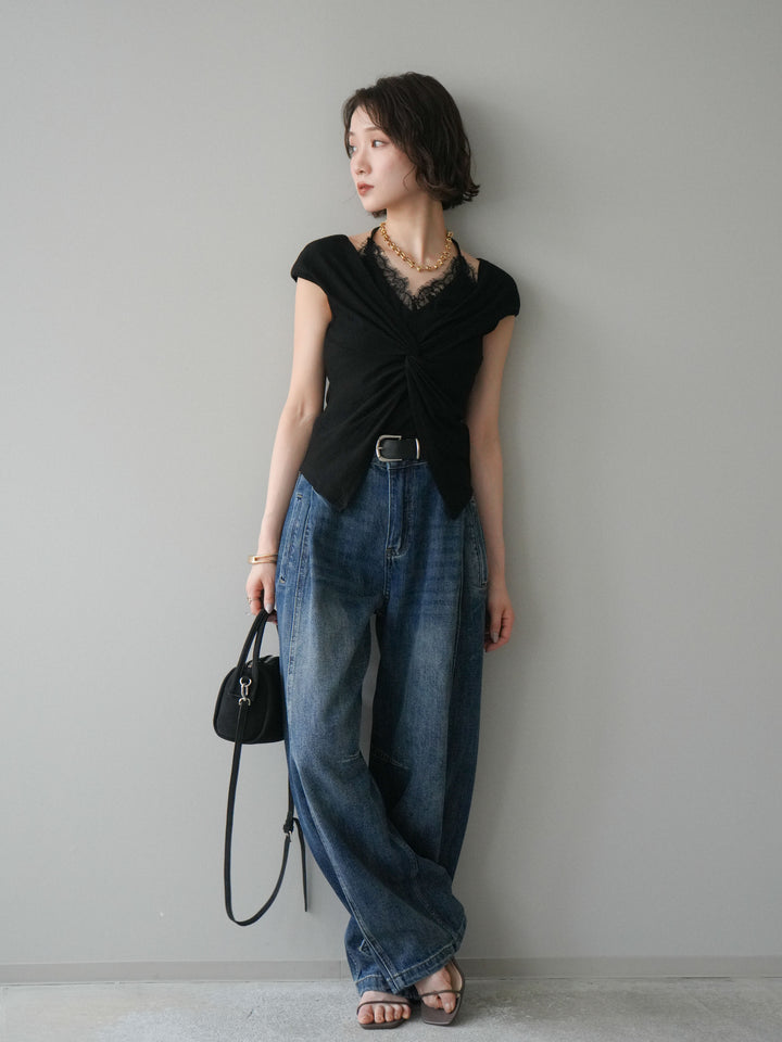 【套裝】前扭紋羅紋上衣 + 前扭紋羅紋上衣（兩件組）