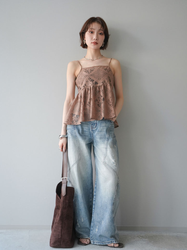 [予約]バックレースアップフレアキャミソール/beige