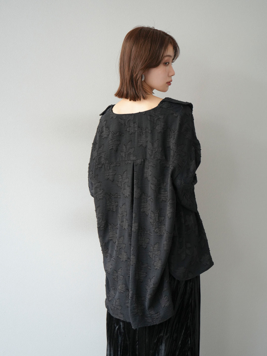 [予約]ジャガードハーフスリーブシャツ/ブラック