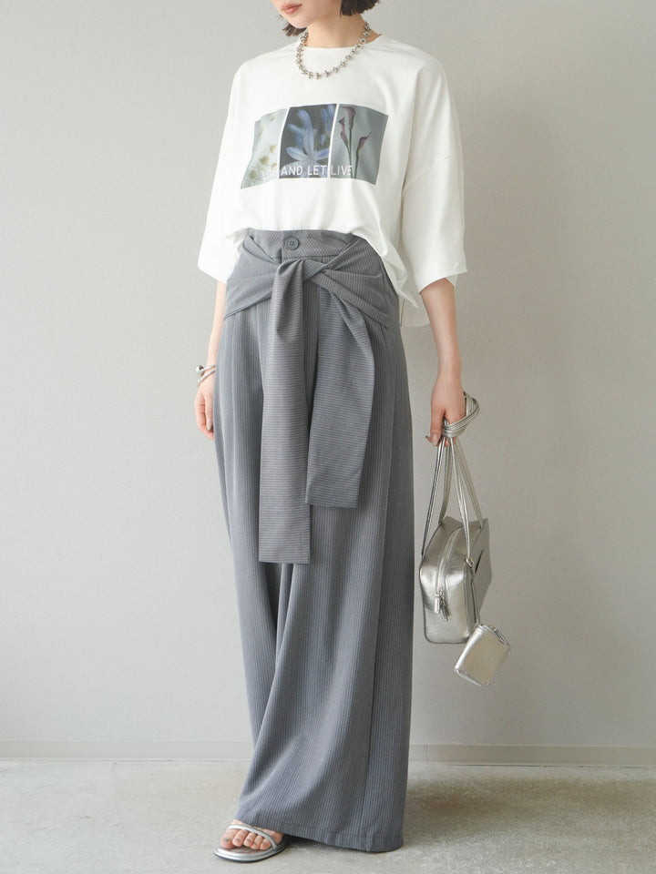 【預購】條紋裹腰寬褲/灰色