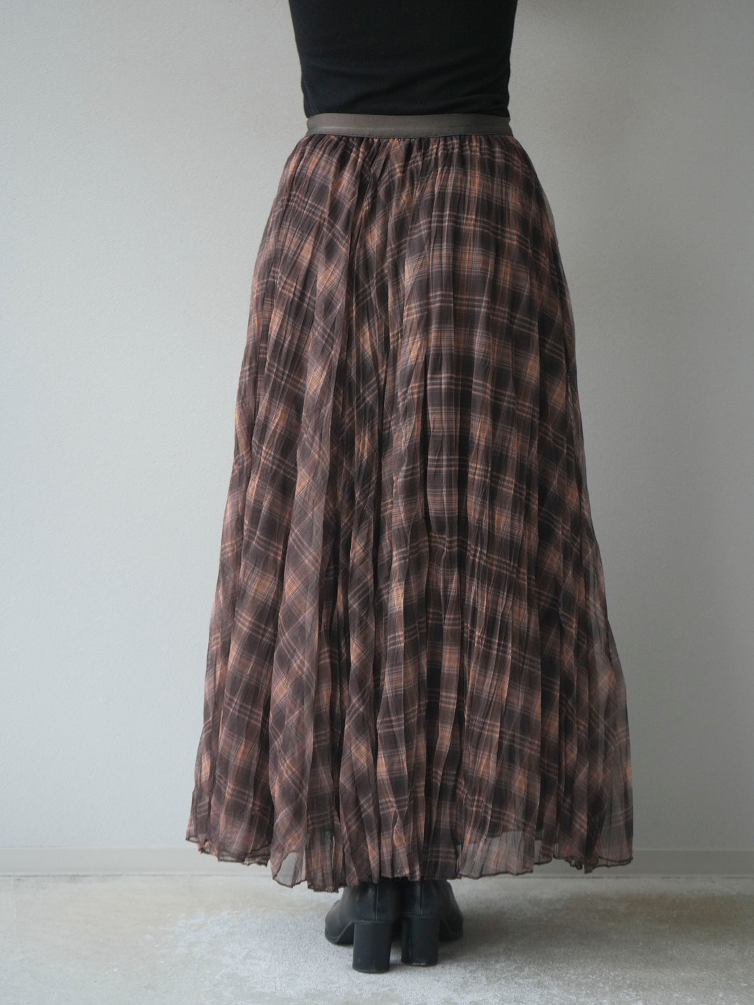 [予約]チェック柄ワッシャープリーツスカート/yellow