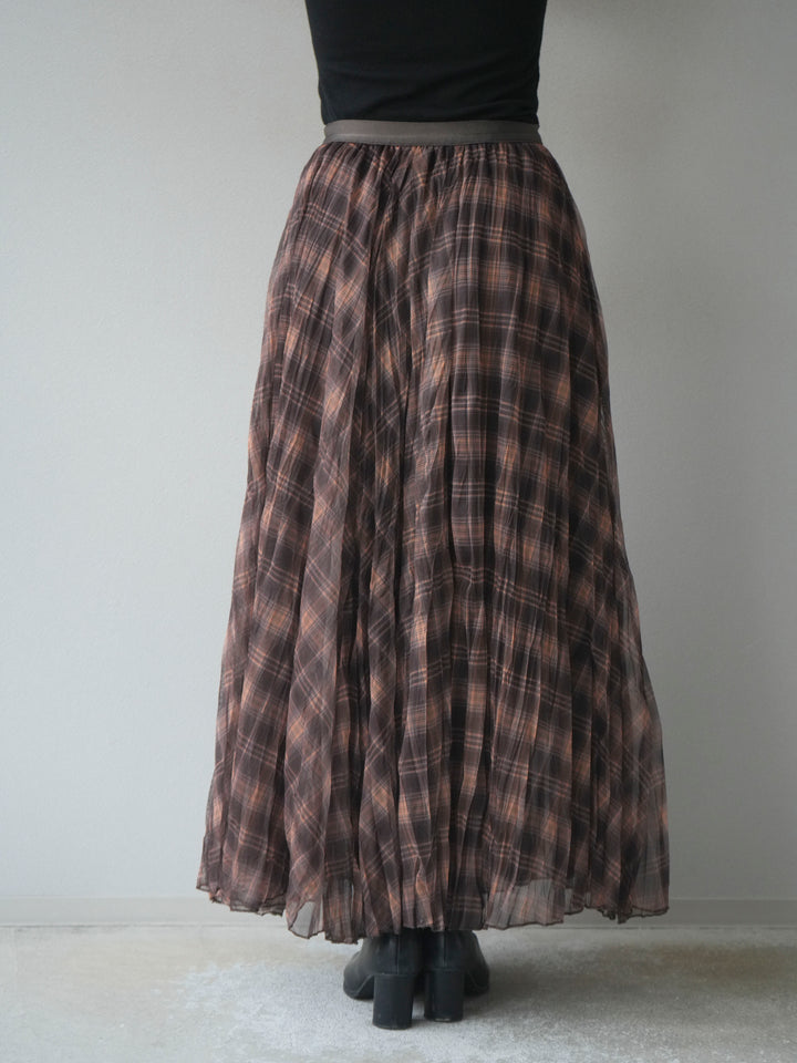 [予約]チェック柄ワッシャープリーツスカート/yellow