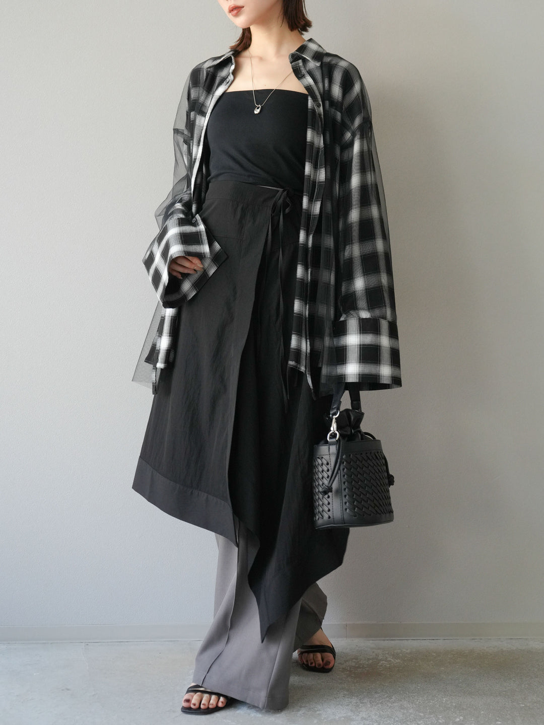 [予約]アシンメトリーレイヤードスカート/ブラック