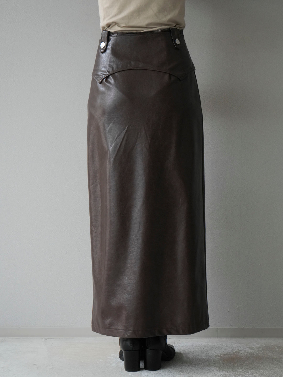 [予約]ベルトデザインレザータッチZIPタイトスカート/ブラウン