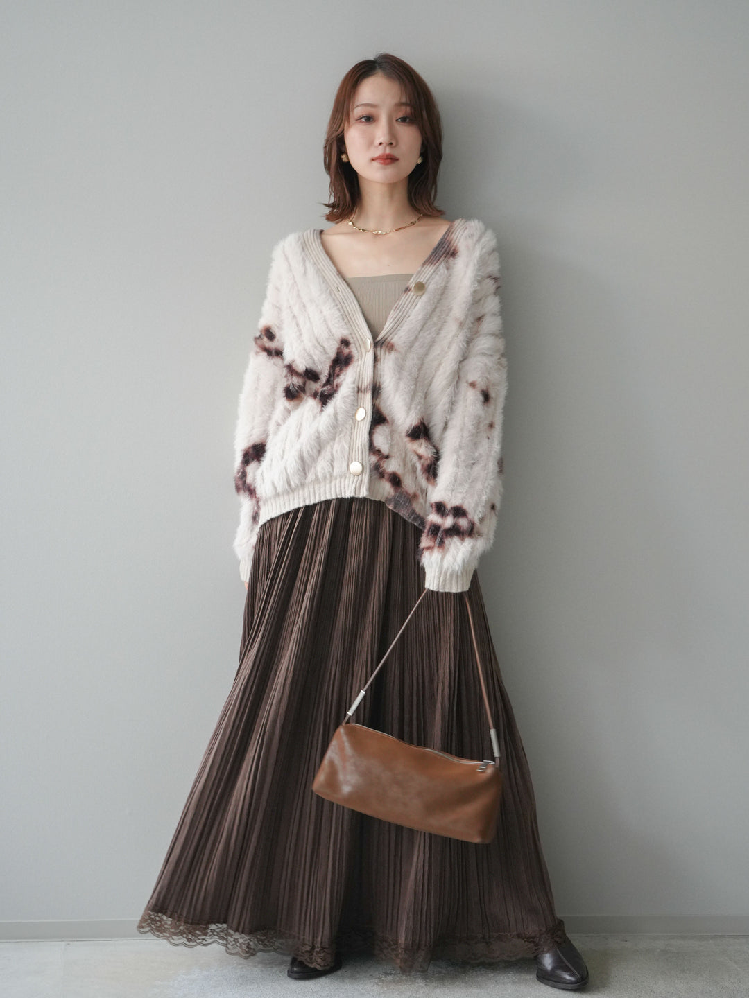 [予約]ニュアンス柄シャギーニットカーディガン/ivory