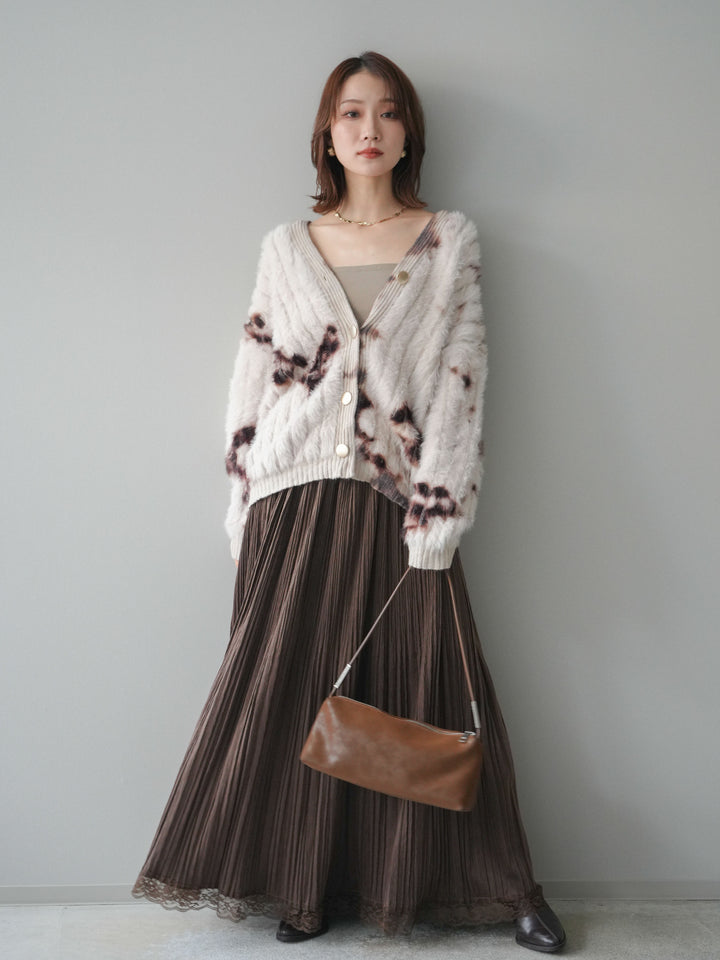 [予約]ニュアンス柄シャギーニットカーディガン/ivory