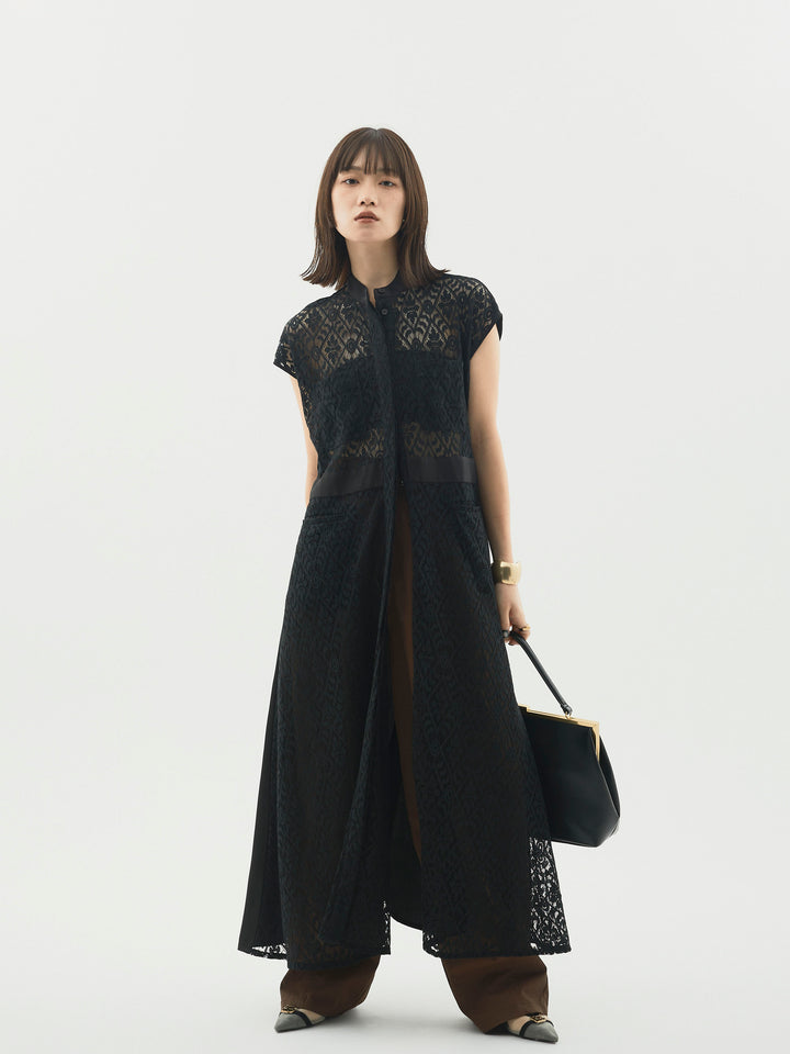 【Allure】[SET]レースサテン切替ワンピース+タフタワイドカーブパンツ(2set)