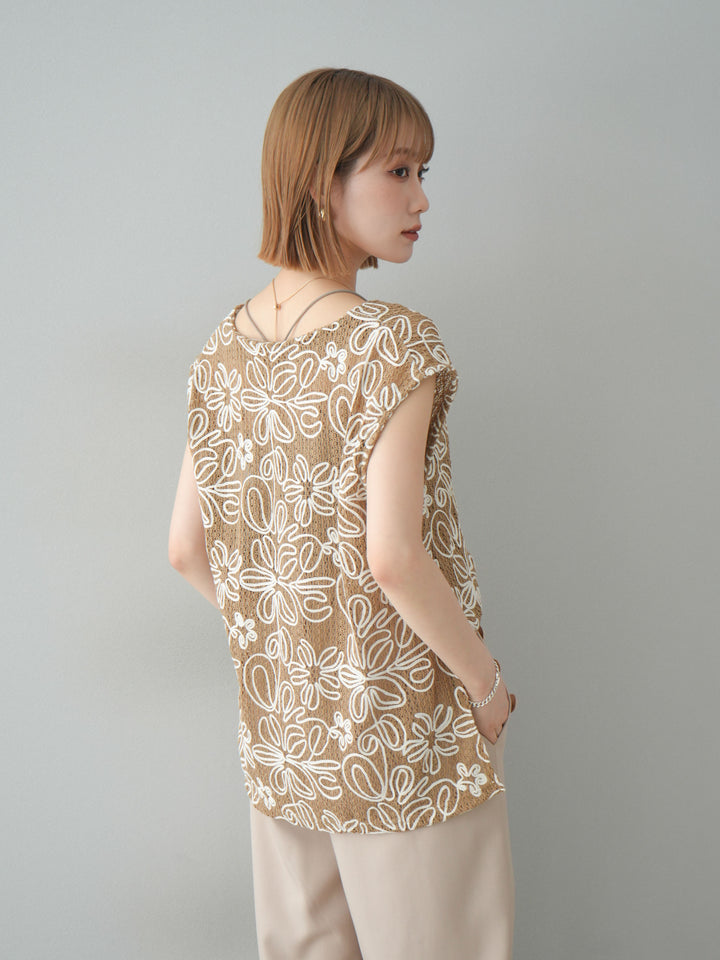 [予約]メッシュコード刺繍ベスト/ベージュ