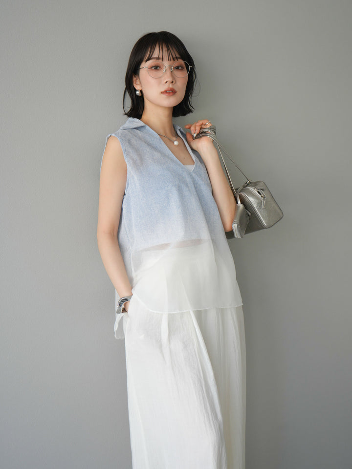 [予約]染めグラデージョンスキッパーブラウス/ライトブルー