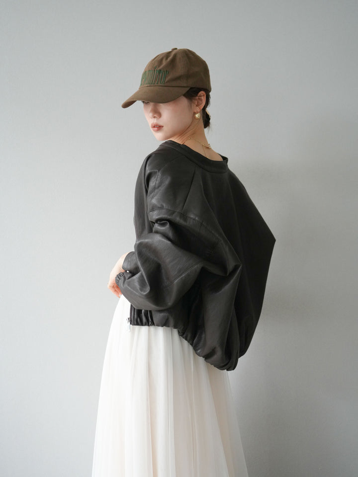 [予約]フェイクレザー裾バルーンブルゾン/ブラウン