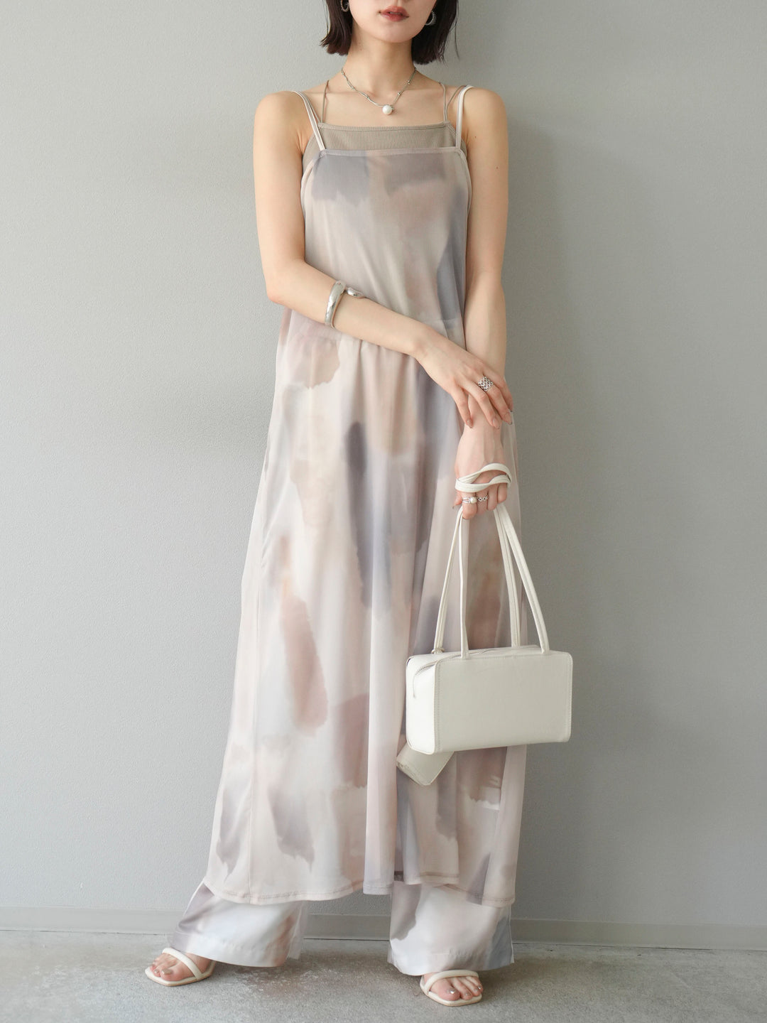 [SET]水彩アートシアーキャミワンピース+水彩アートイージーパンツ(2set)