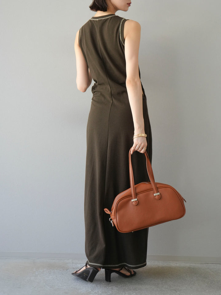 [予約]ウエストオープンステッチカットワンピース/ブラウン