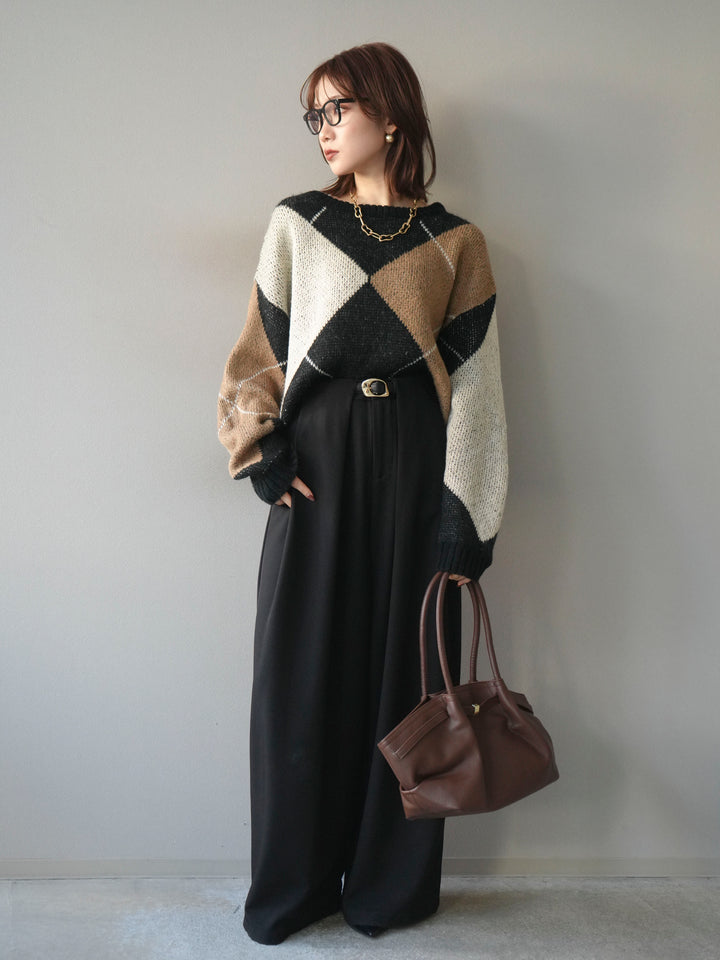 [予約]配色ステッチアーガイル柄ニットプルオーバー/black