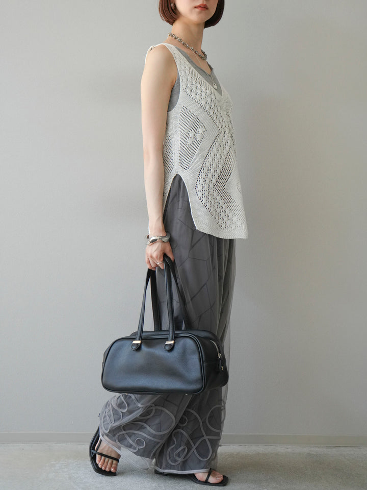 [予約]ビスコースサテンプリントタックイージーパンツ/チャコール