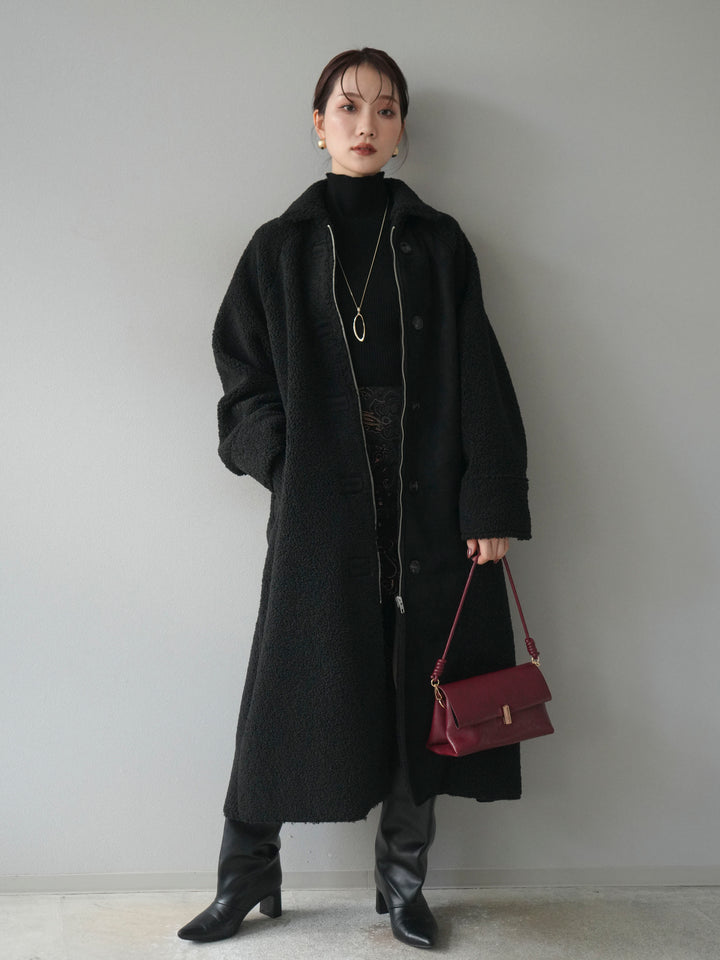 [予約]ボアxムートンロングコート/black