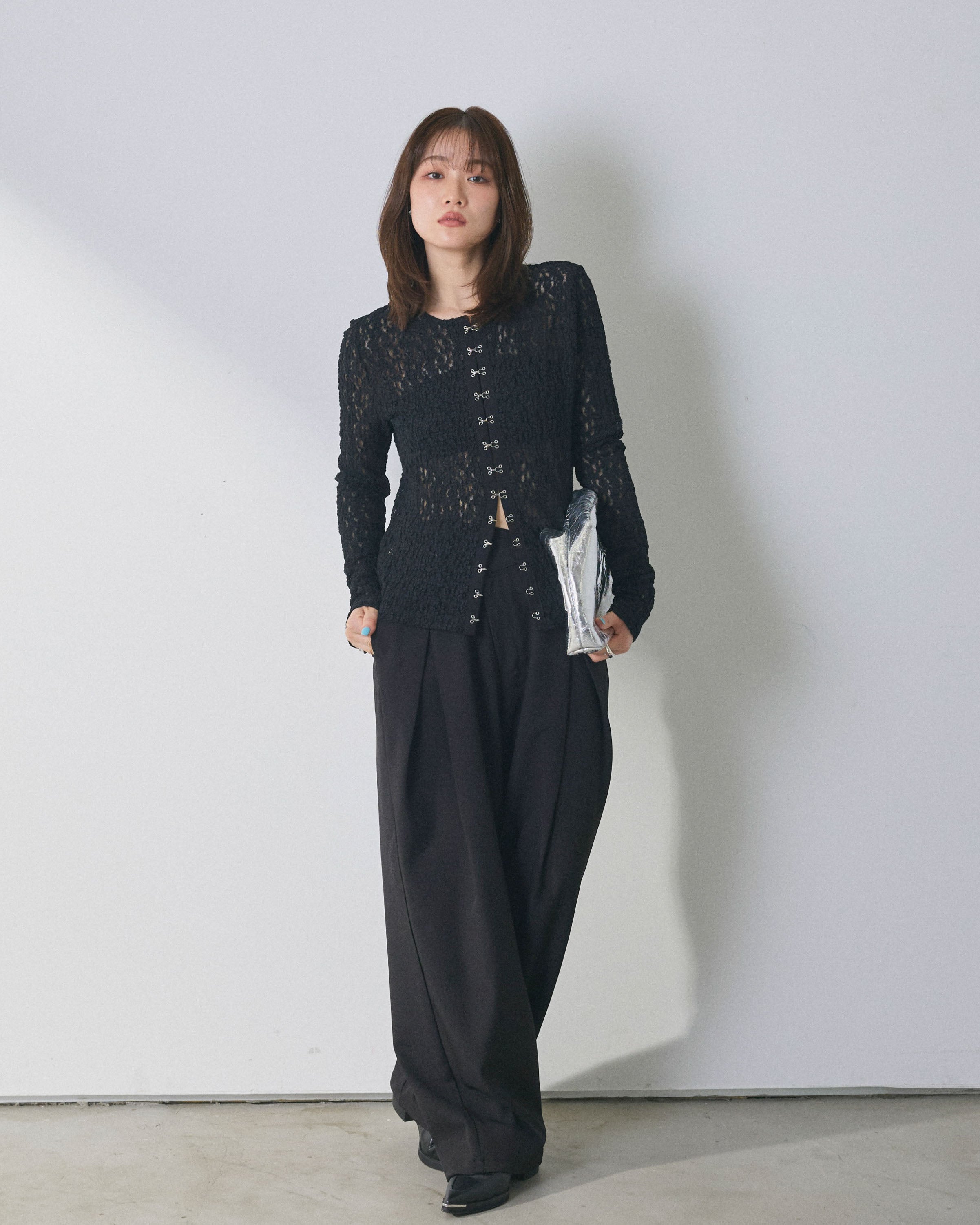Allure】[SET]ストレッチレースフロントホックトップス+アシンメトリー