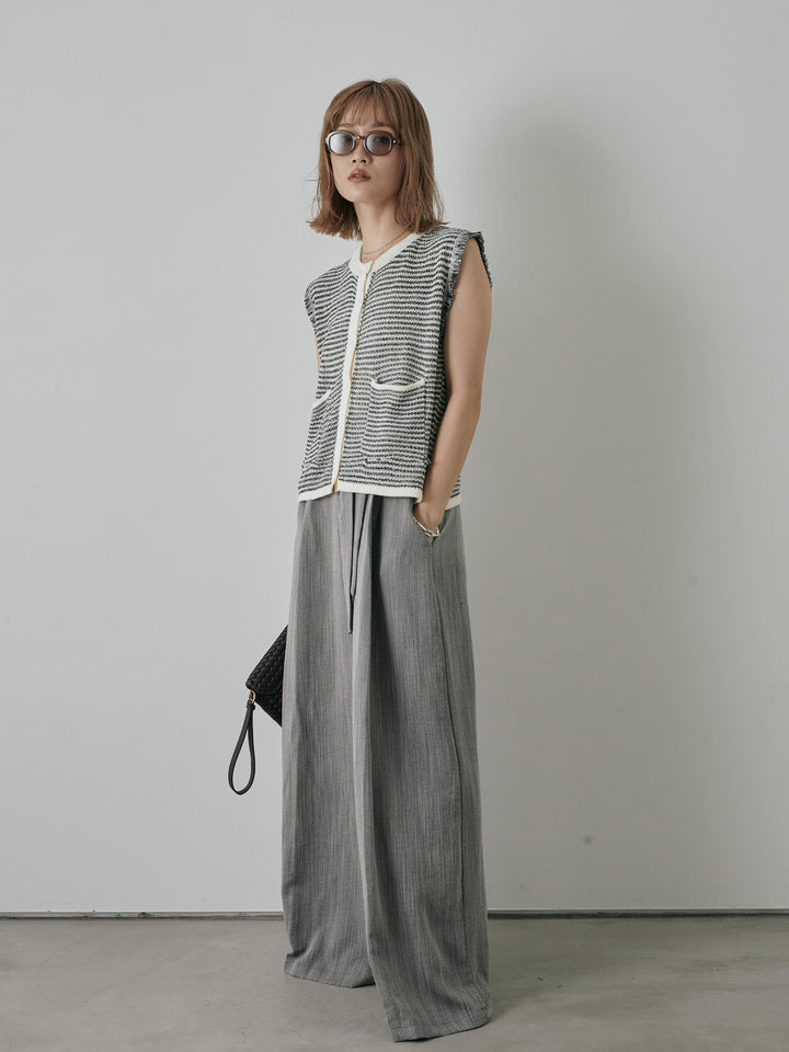 【預購】仿麻腰帶寬褲/灰色