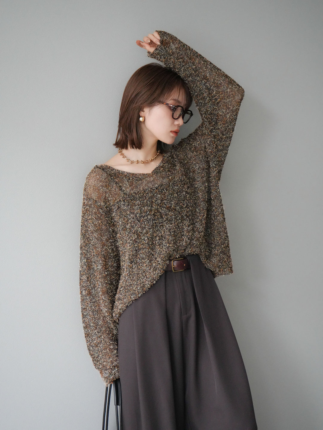 [予約]ミックステープヤーンVネックプルオーバー/オレンジ