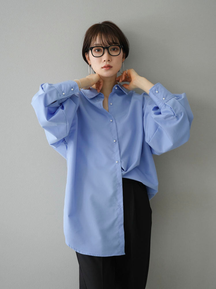 [Pre-order] Pearl button volume sleeve shirt/blue