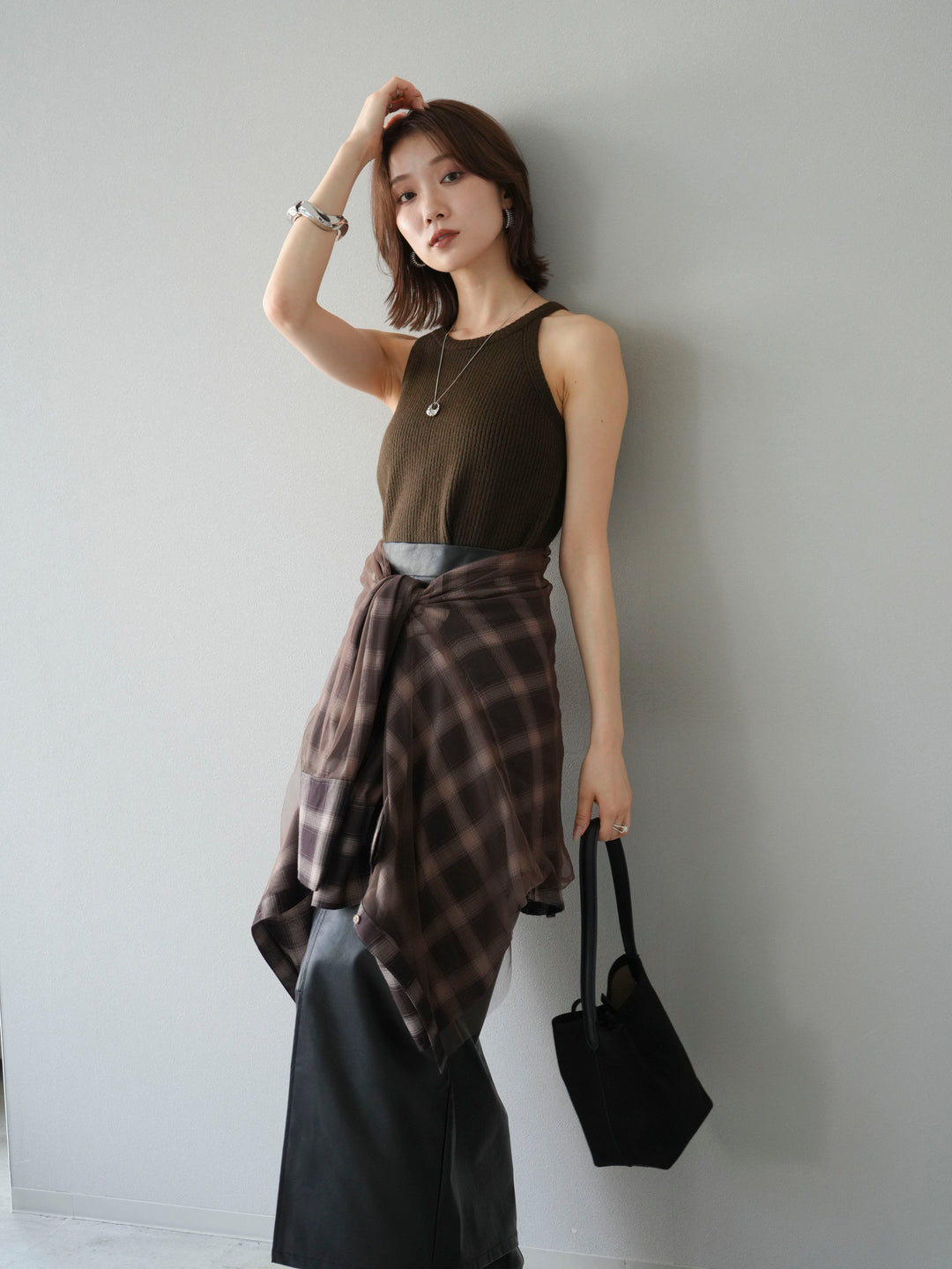 [予約]リブニットアメスリタンクトップ/カーキ