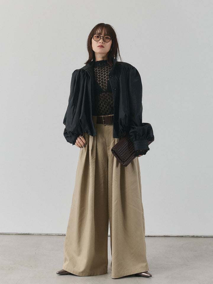 [予約]ベルト付ダブルループワイドパンツ/ベージュ