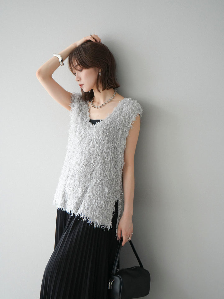 [予約]フェザーVネックベスト/グレー