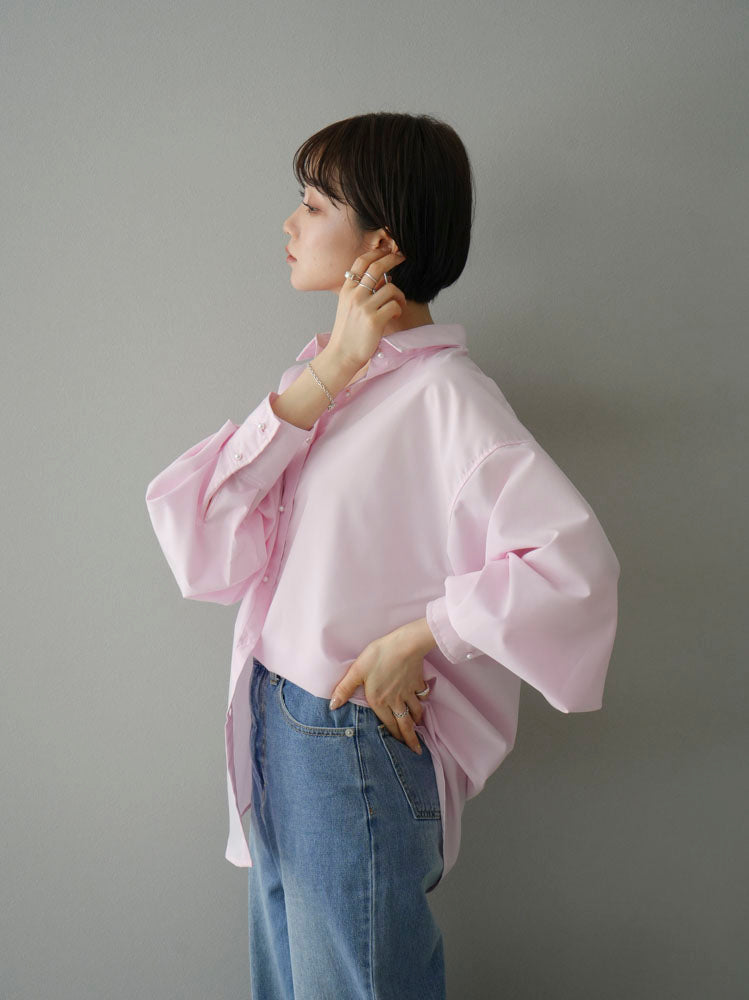 【預訂】珍珠紐扣捲袖襯衫/粉紅色