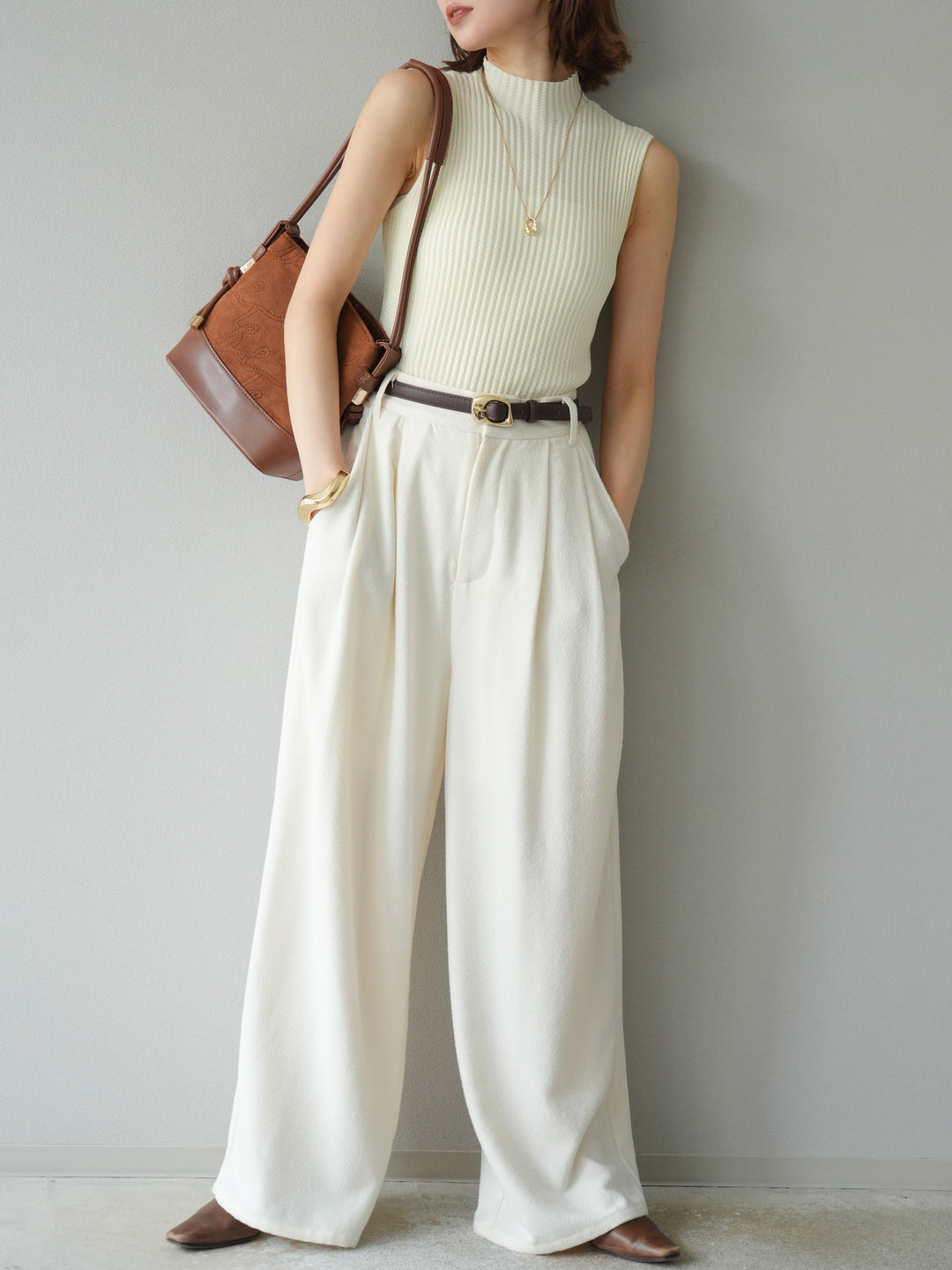 [予約]ネップワイドパンツ/アイボリー