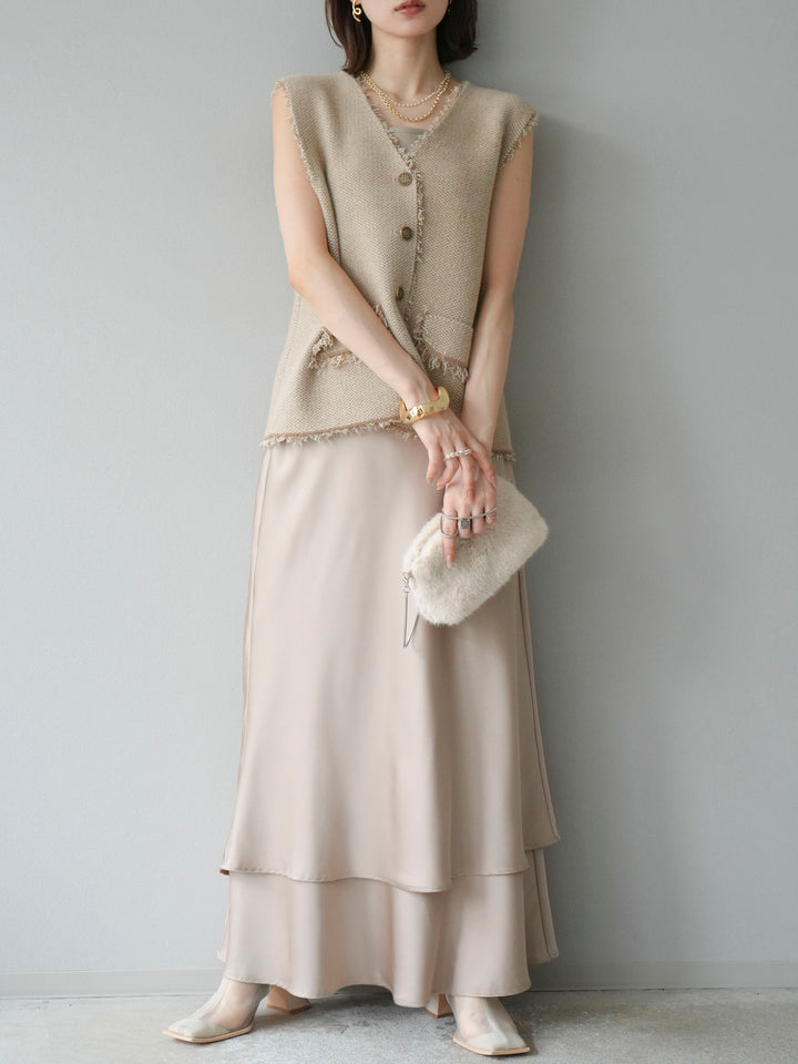 [予約]サテンフリルスカート/ベージュ